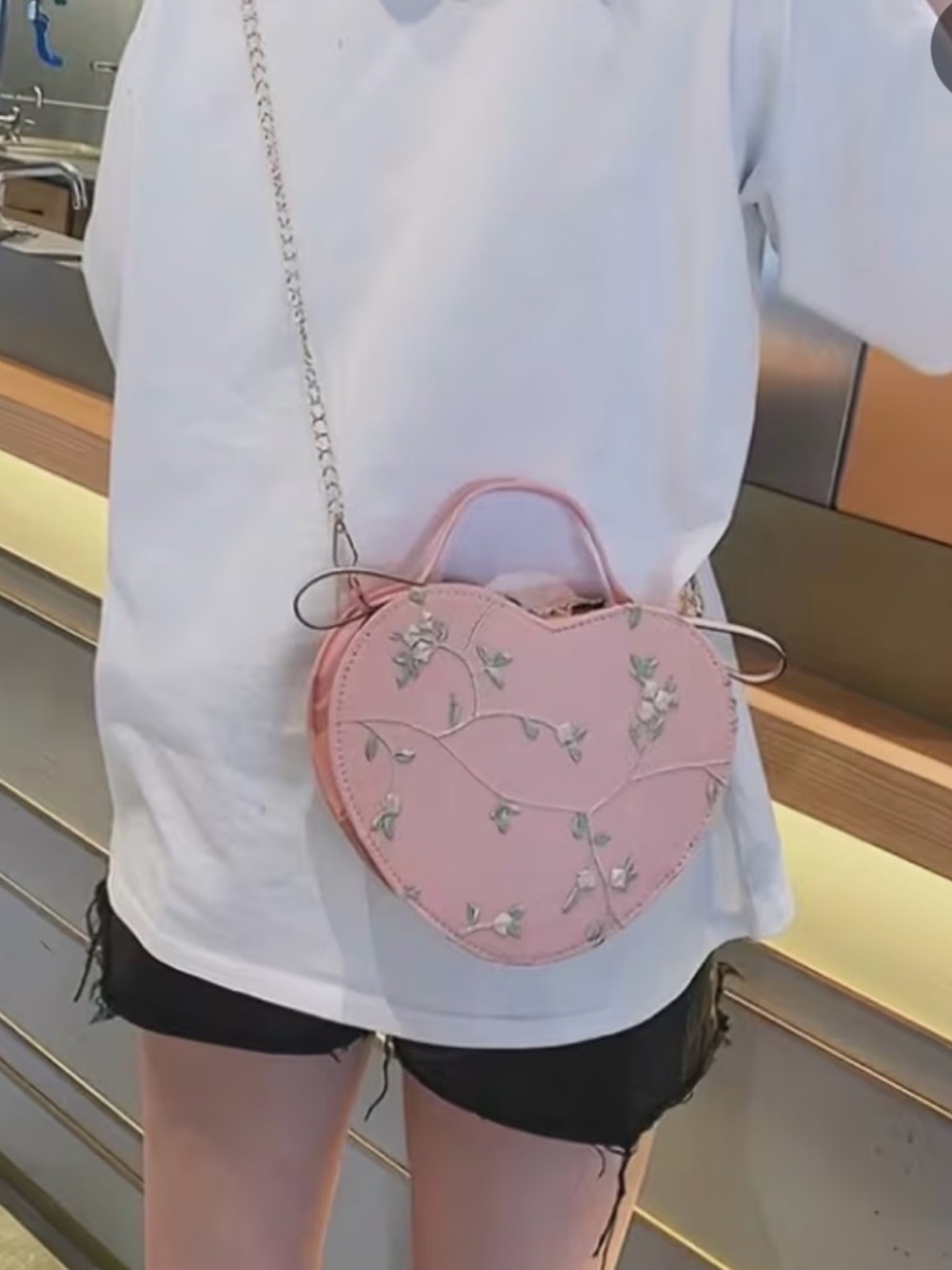 Pink Heart Crossbody Bag Floral Embroidered Coquette Purse Cottagecore Prom